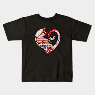 Cute Valentines Day Cat with Red Heart Cakes Kids T-Shirt